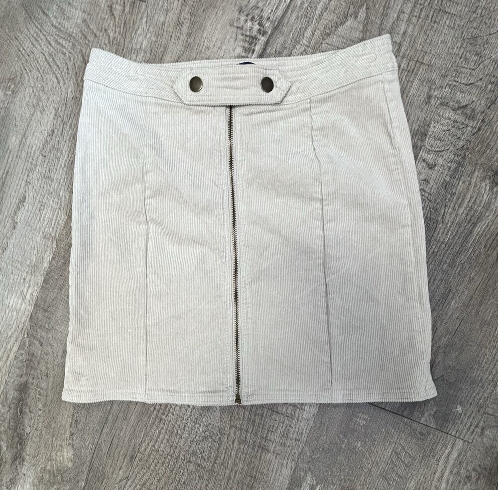 Blue Spice Corduroy Mini Skirt Womens 5 Cream Off White Full Zip Front Pockets